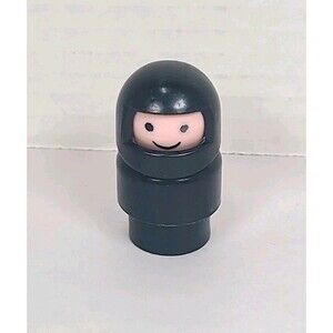 Vintage Fisher Price little people Indy Car Driver with black suit & helmet
